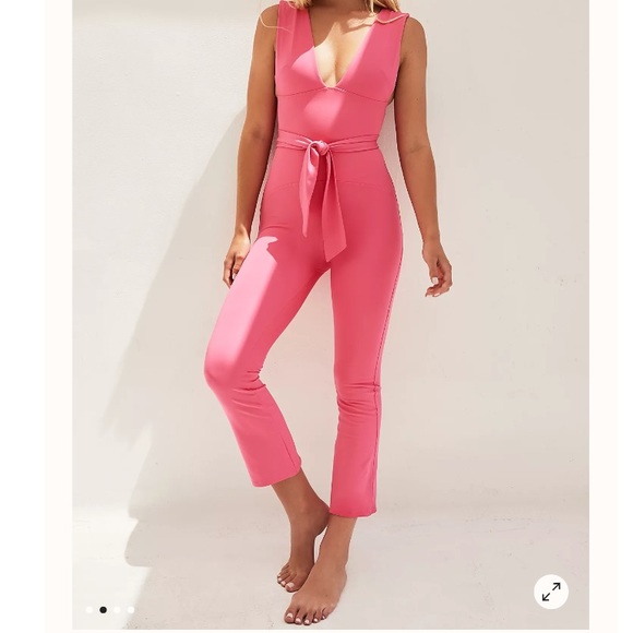 Free People After Hours V Neck Belted Jumpsuit - Picture 2 of 5